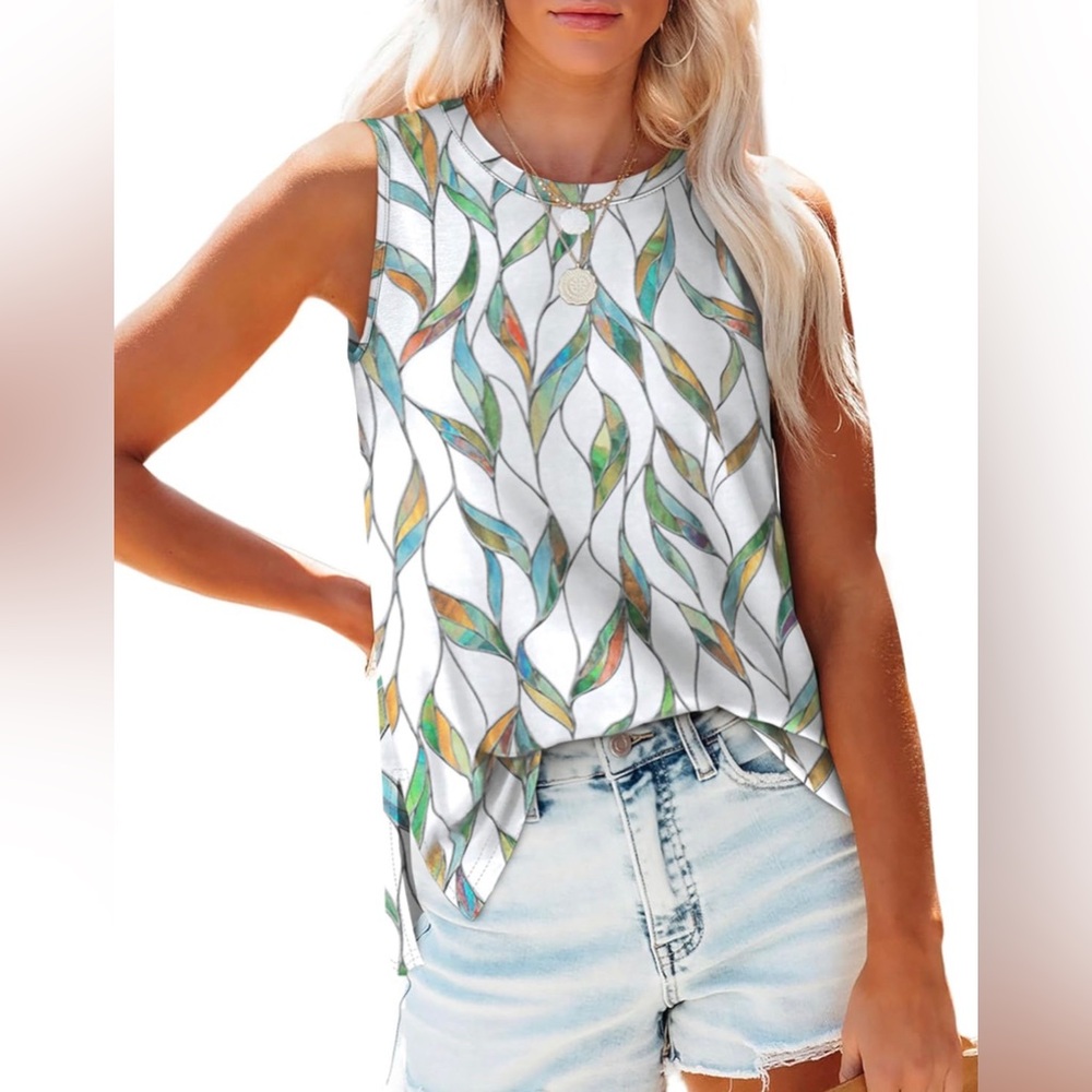 NWT Crewneck Loose Fit Basic Casual Summer Side Split Sleeveless Shirt